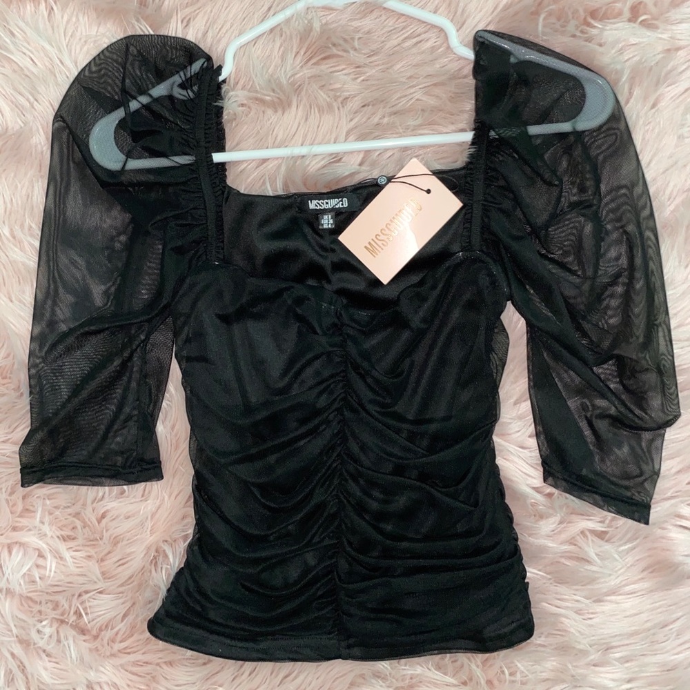 Short Sleeve Meshed Milkmaid Top